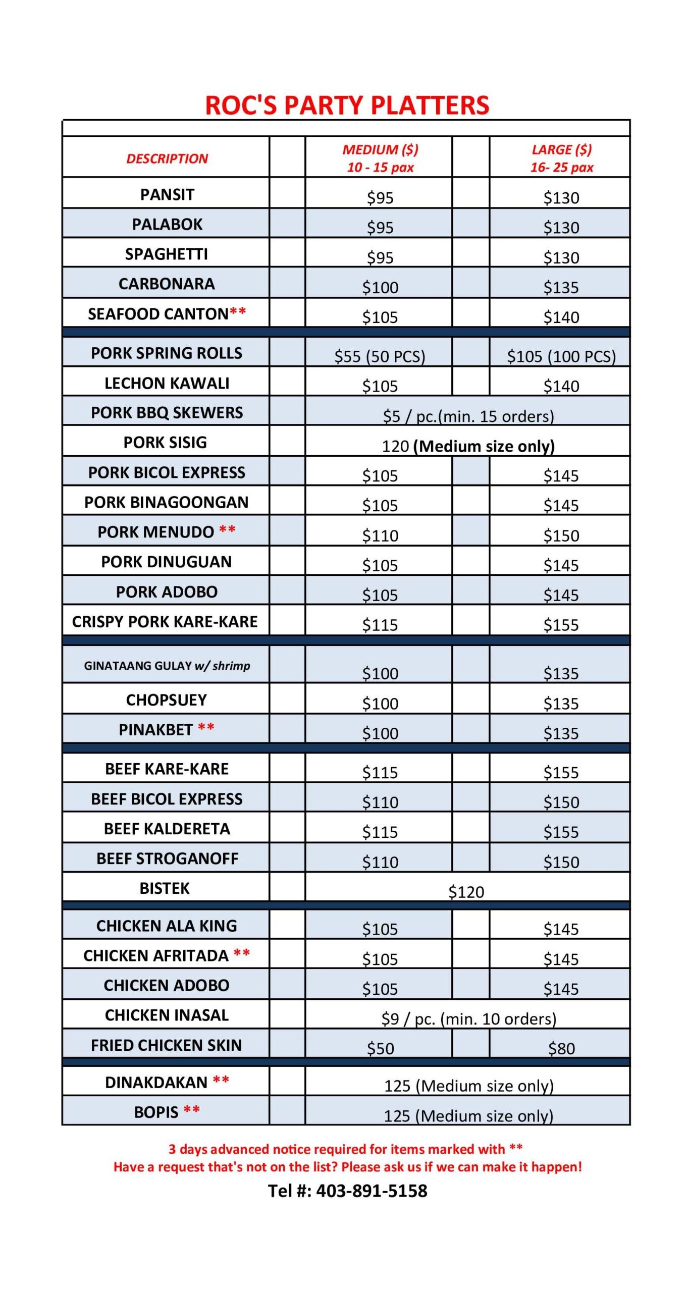 2026 party platter prices